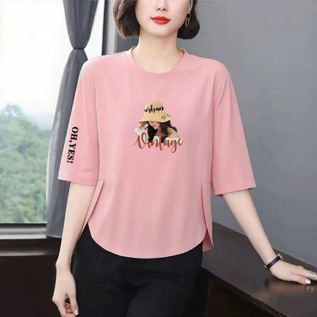 

Women s Stylish Seven-Sleeve Printed T-Shirt: Slimming, Flaw-Hiding, Versatile Top for Middle-Aged Extra Large