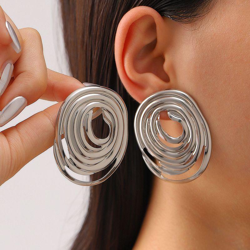 Europe and America Cross Border Retro Exaggerated Metal Lava Ruched Texture Stud Earrings Asymmetrical Geometric Earrings Earrings for Women