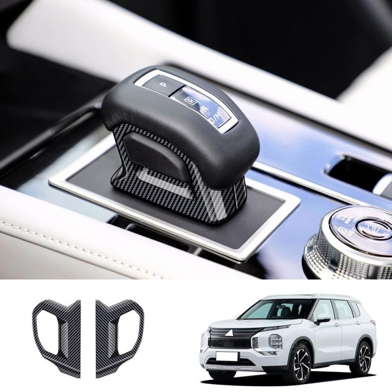 For Mitsubishi Outlander   2024 ABS Black Carbonfiber Car Gear Head Knob Cover Trim  Handball Button Lower Box Cover