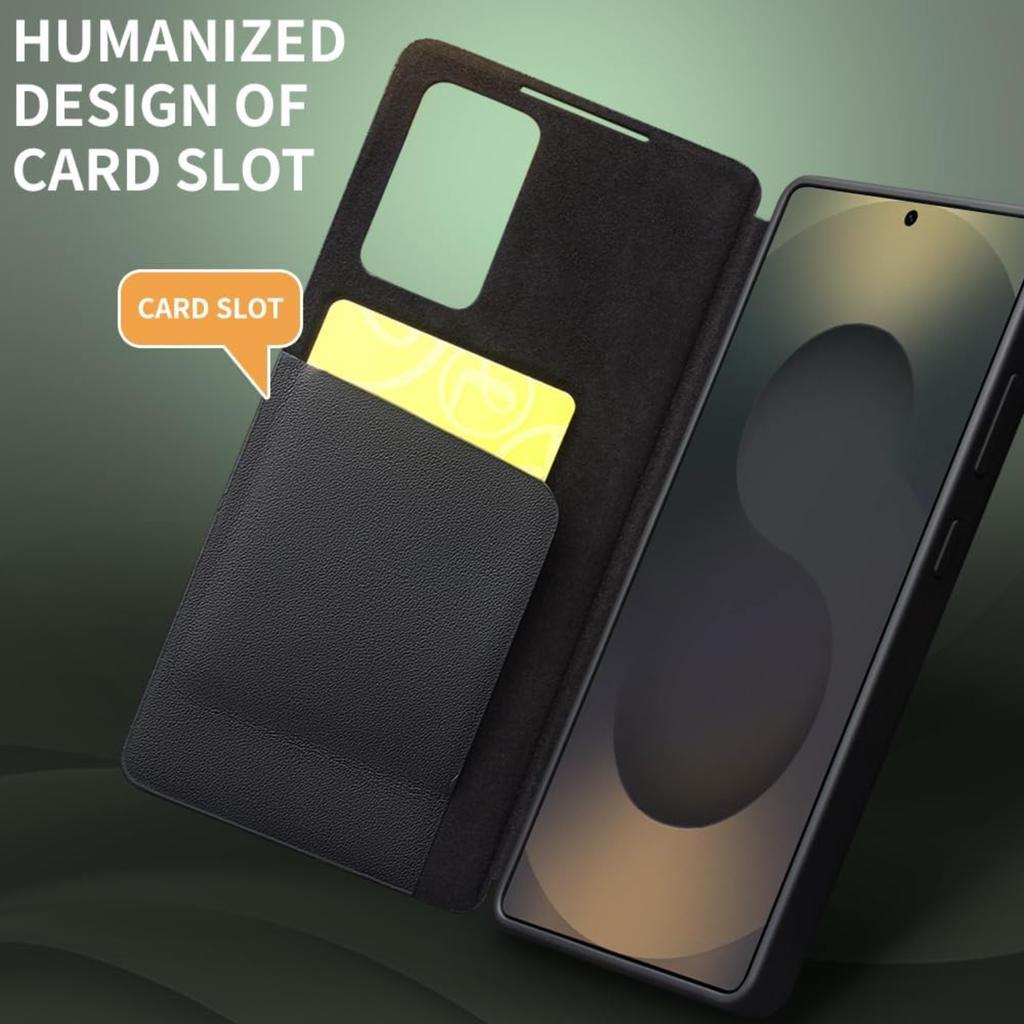 Genuine Leather Smart Case for Samsung Galaxy S25 Ultra Light Phone Cover with Smart View Case for S25 Ultra(Only for S25 Ultra Black)