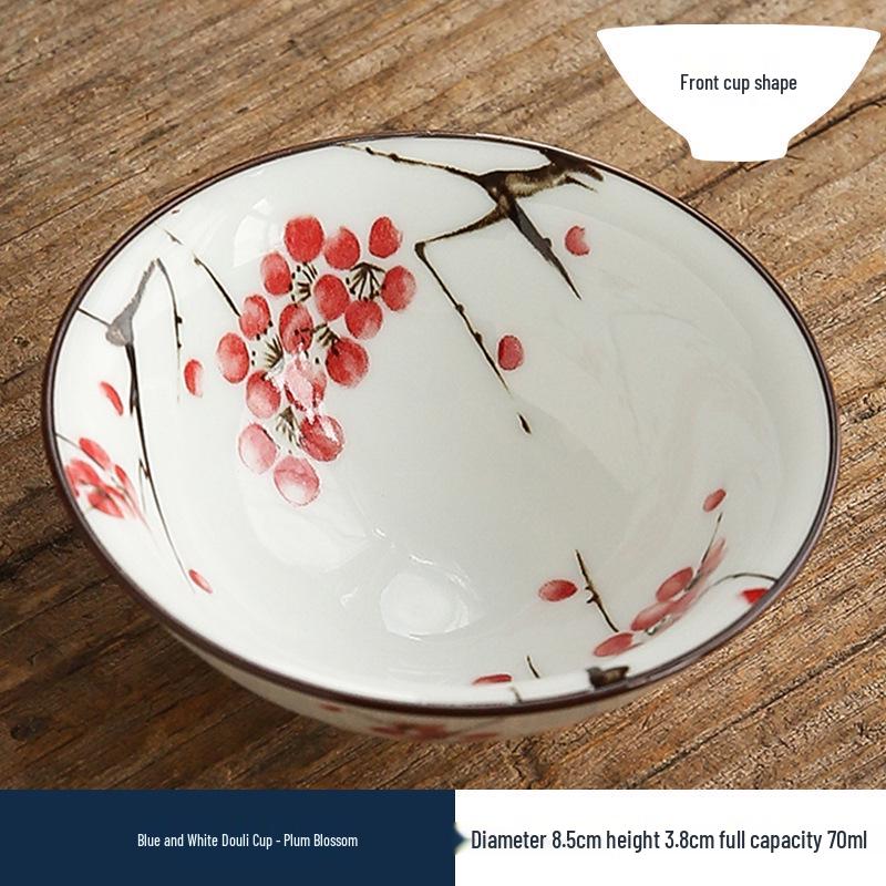 Two-Color Blue & White Porcelain Douli Teacup - Ceramic Kung Fu Master Cup, Japanese Tasting Bowl, Single Tea Cup.