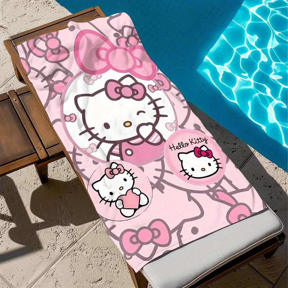 Sanrio Hello Kitty Pink Beach Towel | Soft Absorbent Quick-Dry Polyester Towel | Cute Cartoon Printed Pool Towel for Beach, Trav