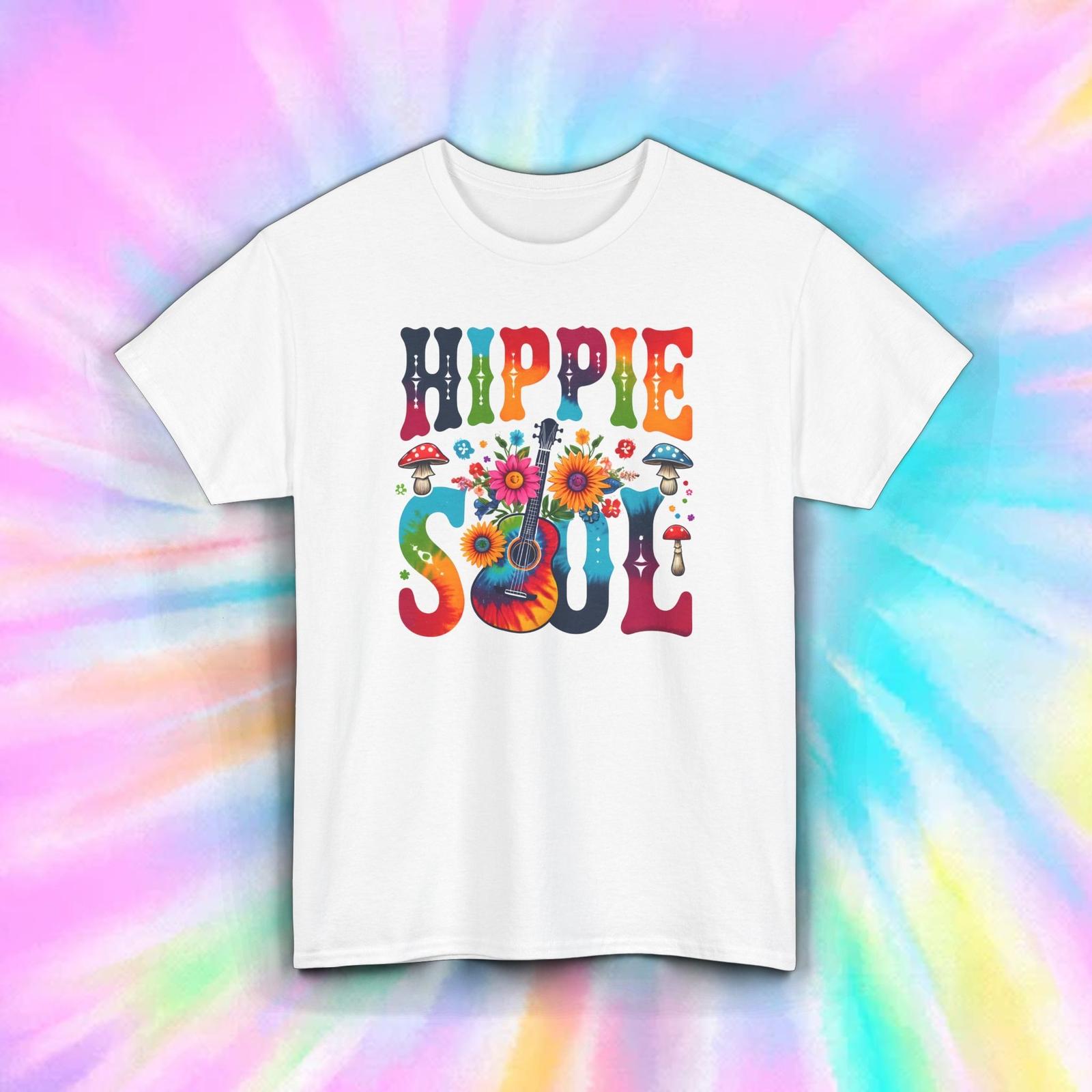 Hippie Soul T-Shirt Groovy Guitar Flowers Retro Boho Style Tee S-5XL M