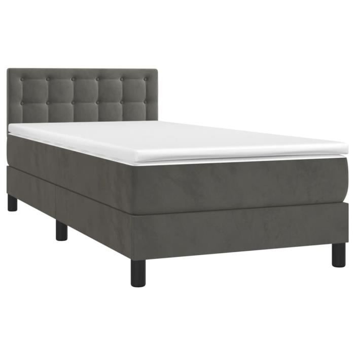 3141522 vidaXL Lit à sommier tapissier et matelas Gris foncé 90x200 cm Velours