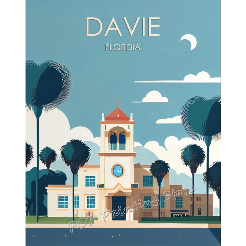 Florida Retro Travel Canvas Print Wall Art Miami Jacksonville Multi-City Vintage Poster Set Minimalist Home Decor Souvenir Gift