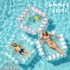 Inflatable Pool Float Lounge Chairs with Glitter Glitter Mesh Water Lounge Hammock Air Mattress Party Floating Bed