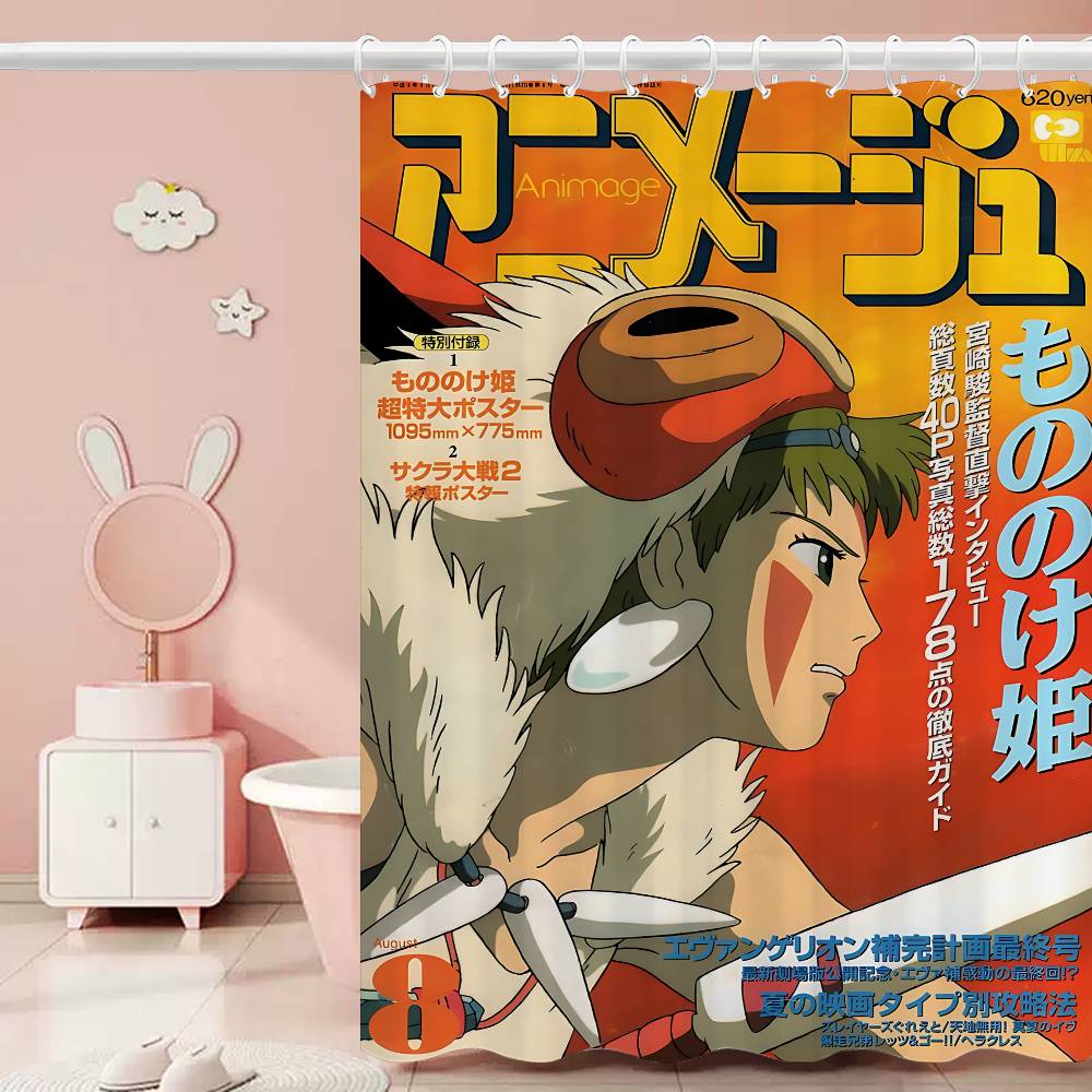 

P-Принцесса Аниме M-Мононоке Занавеска для душа Водонепроницаемая и устойчивая к плесени Занавеска для душа Полиэстер Экран для ванной с крючком 150x180 cm