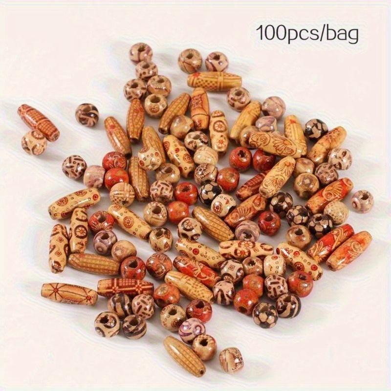 

100Pcs/Bag Small Size Jewelry Type Mixed Wooden Beads Big Hole Beads Fit Charm Bracelet DIY for Jewelry Making