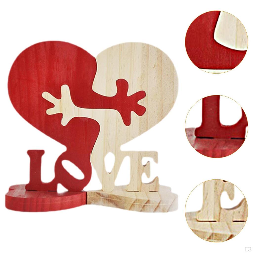 Heart Shaped Wooden Ornaments Love Wood Signs Desktop Tabletop Decorations,Wooden Statue for