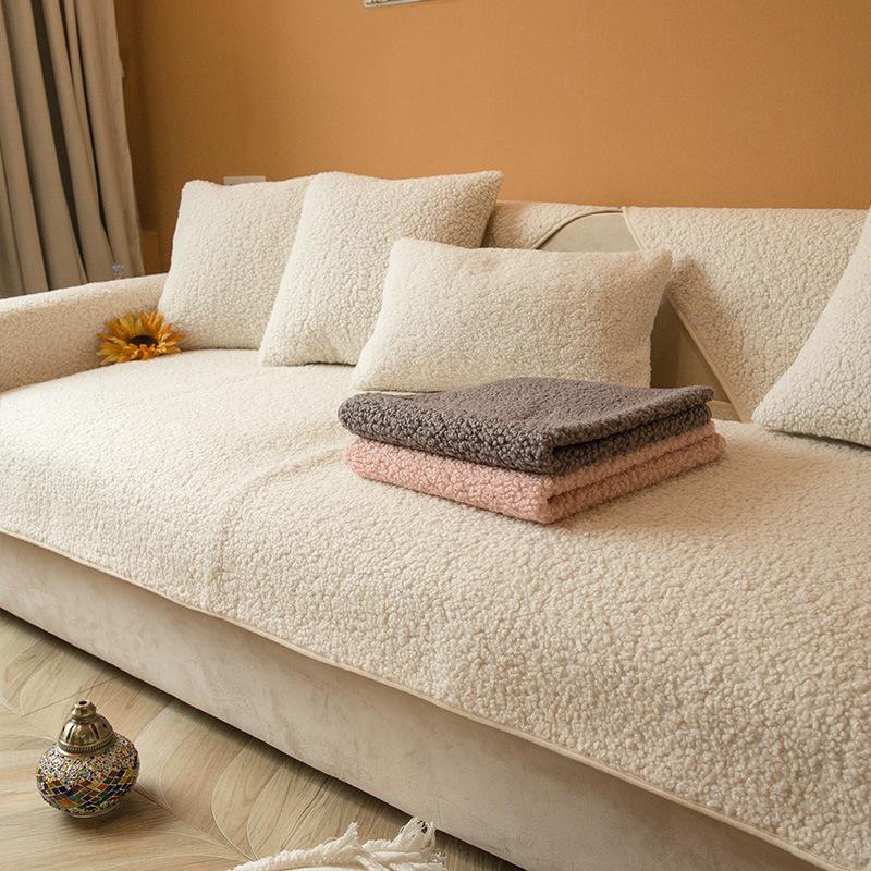 Home Decoration Sofa Cushion Winter Thick Plush Sofa Covers Lamb Wool Anti Slip Sofa Protective Blanket Sofa Dust Cover Towel