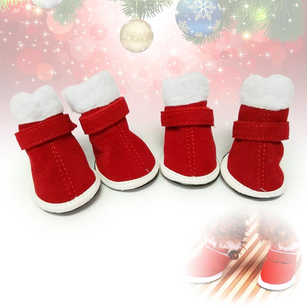 

4Pcs Pet Anti-Slip Boots Waterproof Winter Shoes for Dogs Paws Protection Red Winter Shoes Windproof Booties Pet Dog Boots Size 4