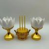 Flickering Candle Flame Lotus Candle Set Gold White Plastic Candle Incense Burner Set with Batteries LED Light
