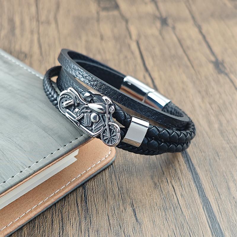Accessori Moto Braccialetto Classico in Pelle Uomo Moda Chiusura Acciaio Inossidabile per Ragazzi di Bell'Aspetto Regalo Gioiello di Compleanno
