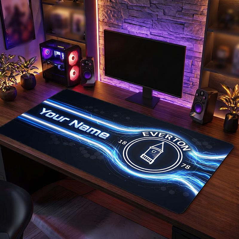 Everton FC Custom Large Mouse Pad, Personalized Name Text Print, Football Logo Non‑Slip Desk Mat Gaming Gift