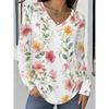 Women's New Autumn and Winter Plus Size Women's Fashion Printed Casual V-neck Long-sleeved T-shirts Loose Casual Tops V-neck Slimming Tops
