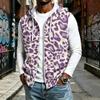 Men's Hooded Sleeveless Vest with Leopard Print and Zipper Front for Casual Sports