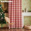 1PC NAPEARL Christmas Style Cotton Linen Green Red 40% Semi Blackout Window Drapes With Tassels For Small Window Living Room Festival Decor