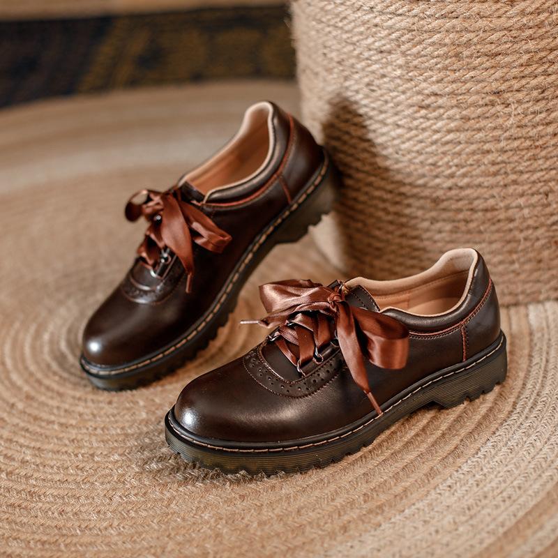 

Comemore Women Oxfords Women s Shoes Ladies Leather Female Round Toe Sewing Retro Comfortable Footwear Lolita Shoe 2025 Brown 40 34-Insolo-22 cm