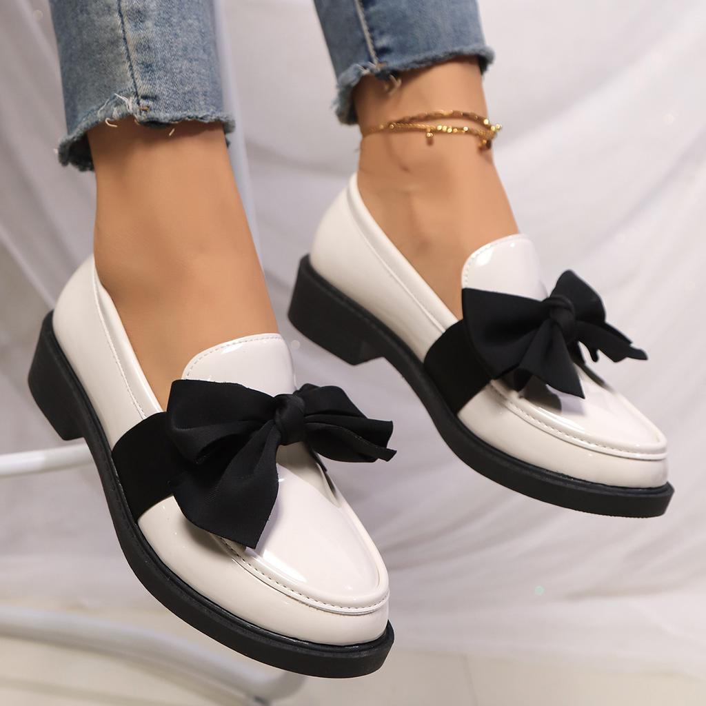Women's Butterfly Knot Thick Bottom Loafers Soft Leather Spring Autumn Flats Shoes for Women Casual Slip on Solid Single Shoes
