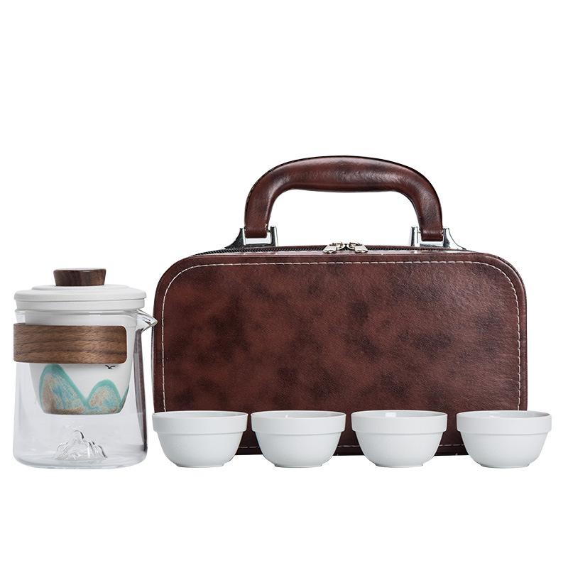 Hand-painted distant mountain travel tea set, high-end outdoor portable Kung Fu tea set, tea cup light luxury gift box set, commemorative gift.