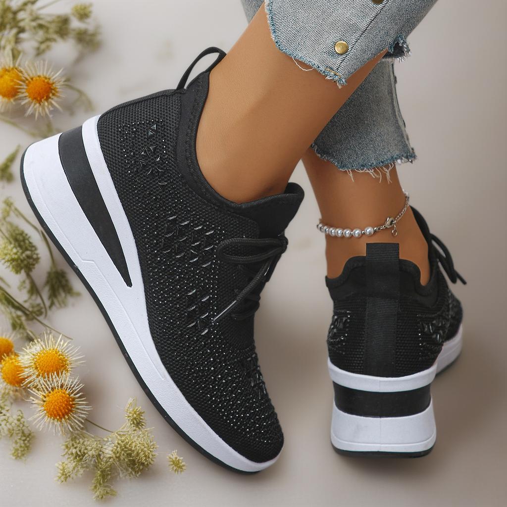 Rhinestone-embellished Lace-up Women's Casual Shoes Low-top Athletic Style for Daily Commuting Comfortable Fit
