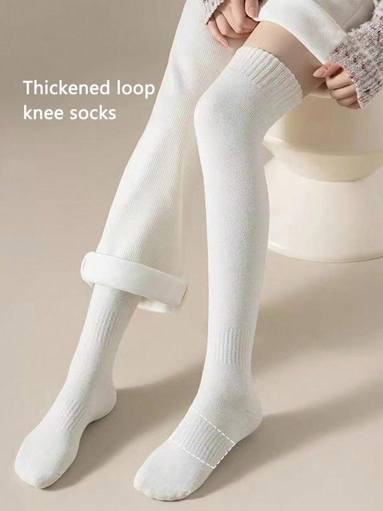 1/3/5 Pairs Women White Thigh High Socks Non-Slip Stretchy Knit Over The Knee Socks