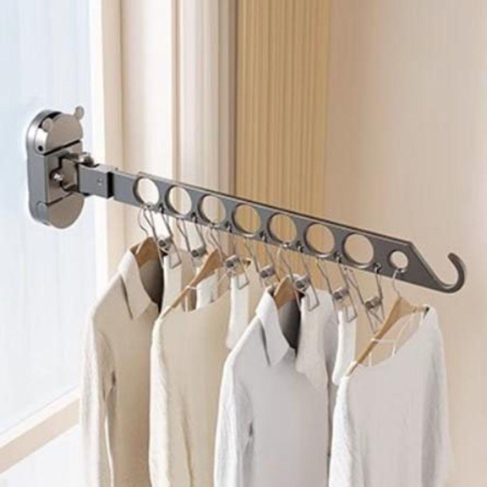 Wall Mounted Folding Drying Rack Space Aluminum Multi-clip Hangers  Balcony