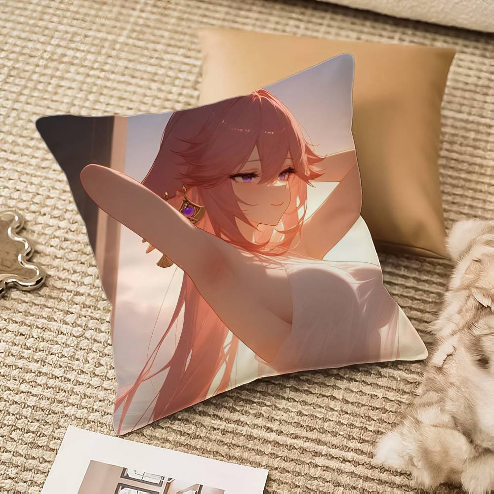 

Game G-enshin Impact Yae Miko Pillow Case Anti-dustmite Invisible zipper Sofa Bed 12x12Inch