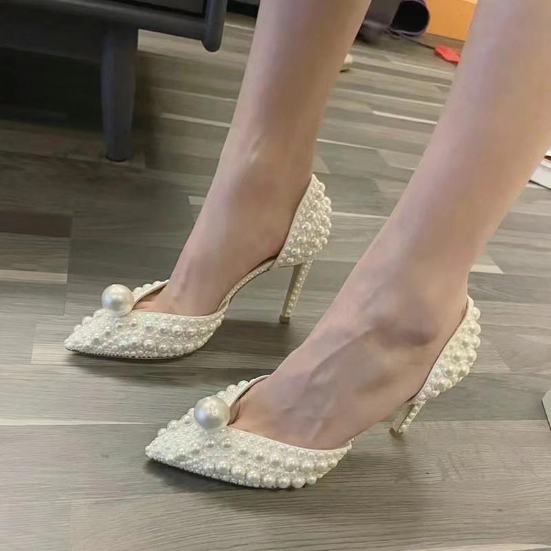 Mode Luxe volledig parels Kralen Decoratie Dames Pumps Elegant Puntige neus Dunne Hoge hakken Vrouwelijk Bruiloft Bruids Banket Gala Schoenen