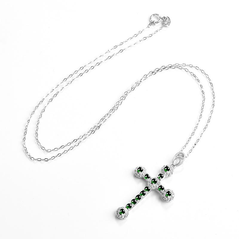 S925 Silber Inlay Natürliches Helles Grünes Jade Kreuz Anhänger für Männer und Frauen