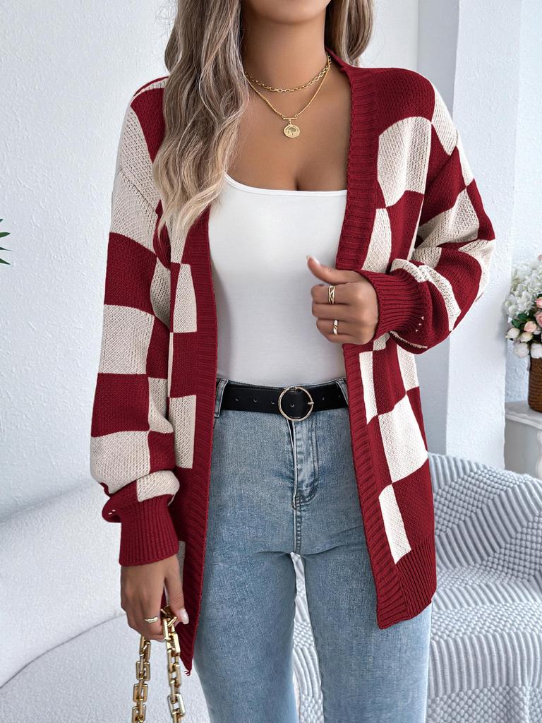 2025 Autumn/Winter New European & American Plaid Knit Oversized Women's Cardigan Sweater