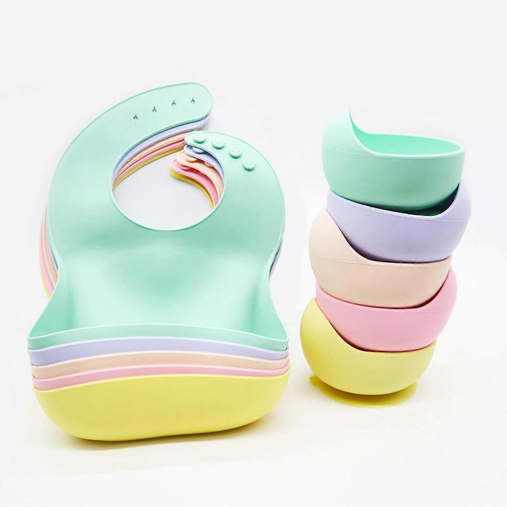 3-teiliges Baby-Fütterset mit Lätzchen, Saug Napf & Löffel, Rosa