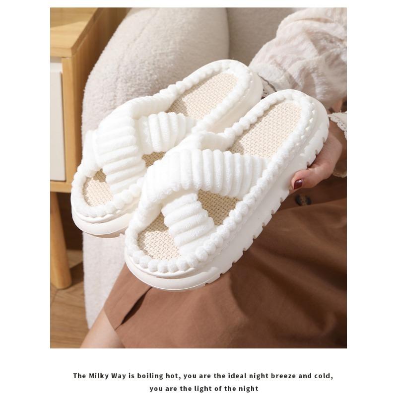 Hausschuhe für Paare für Männer und Frauen, Cord, gekreuzte Riemen, Hausschuhe aus Baumwolle, warme Hausschuhe mit dicker Unterseite