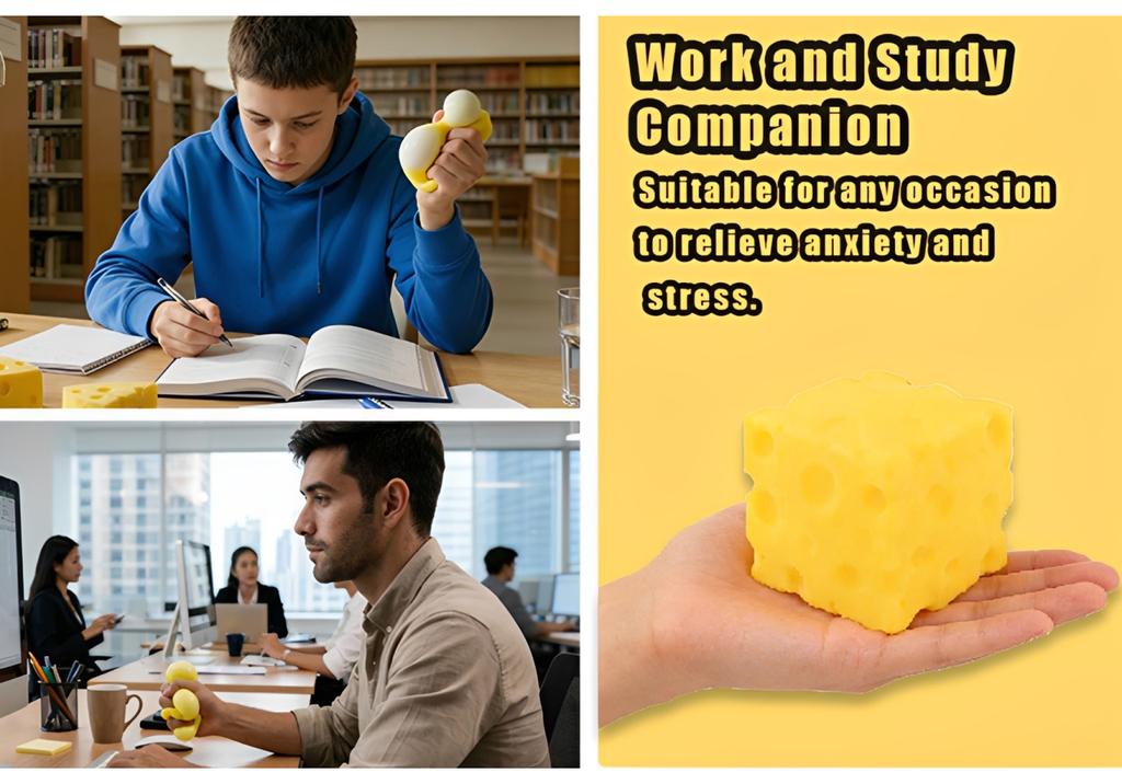 Square Cheese Slow Rising Fidget Toy Soft TPR Squeeze  for Kids Boys Girls Birthday Surprise Gift