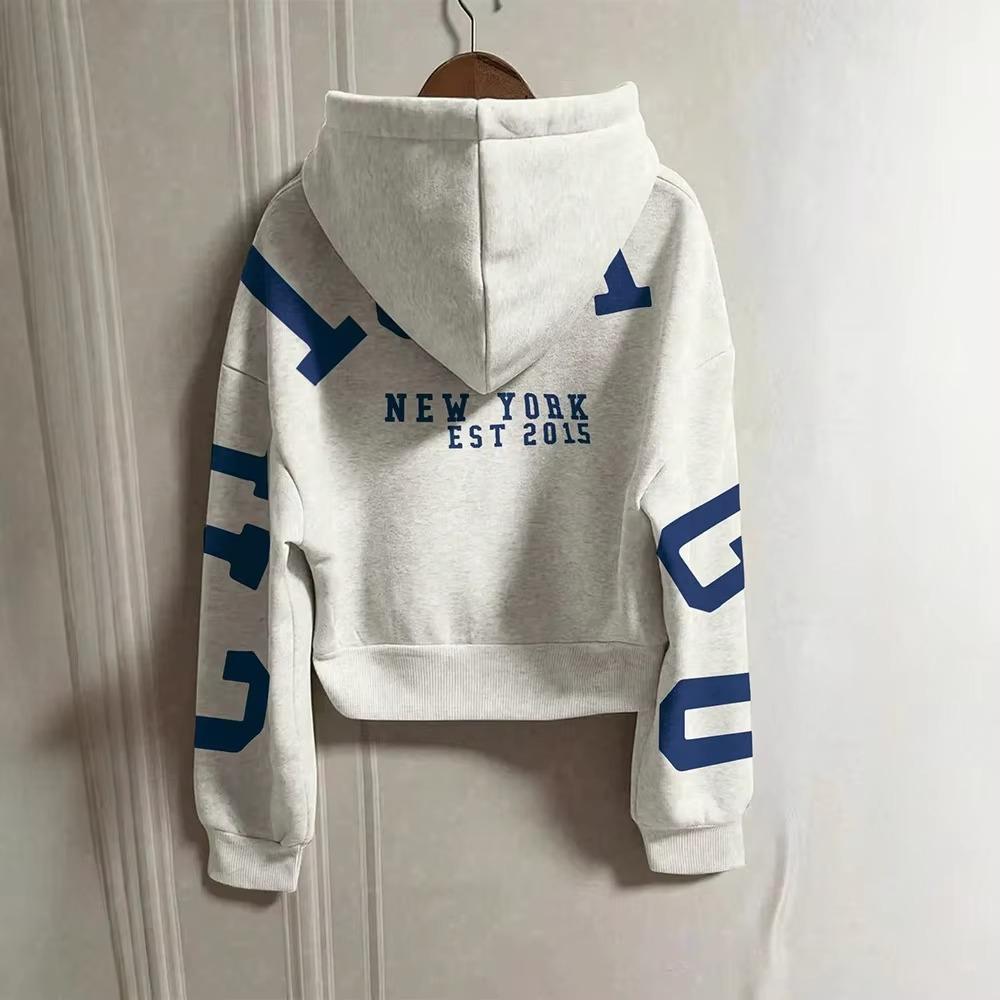 Women Y2K Crop Zip Up Hoodie Letter Print Oversized Long Sleeve Hooded Sweatshirt Casual Streetwear Short Jacket Outerwear