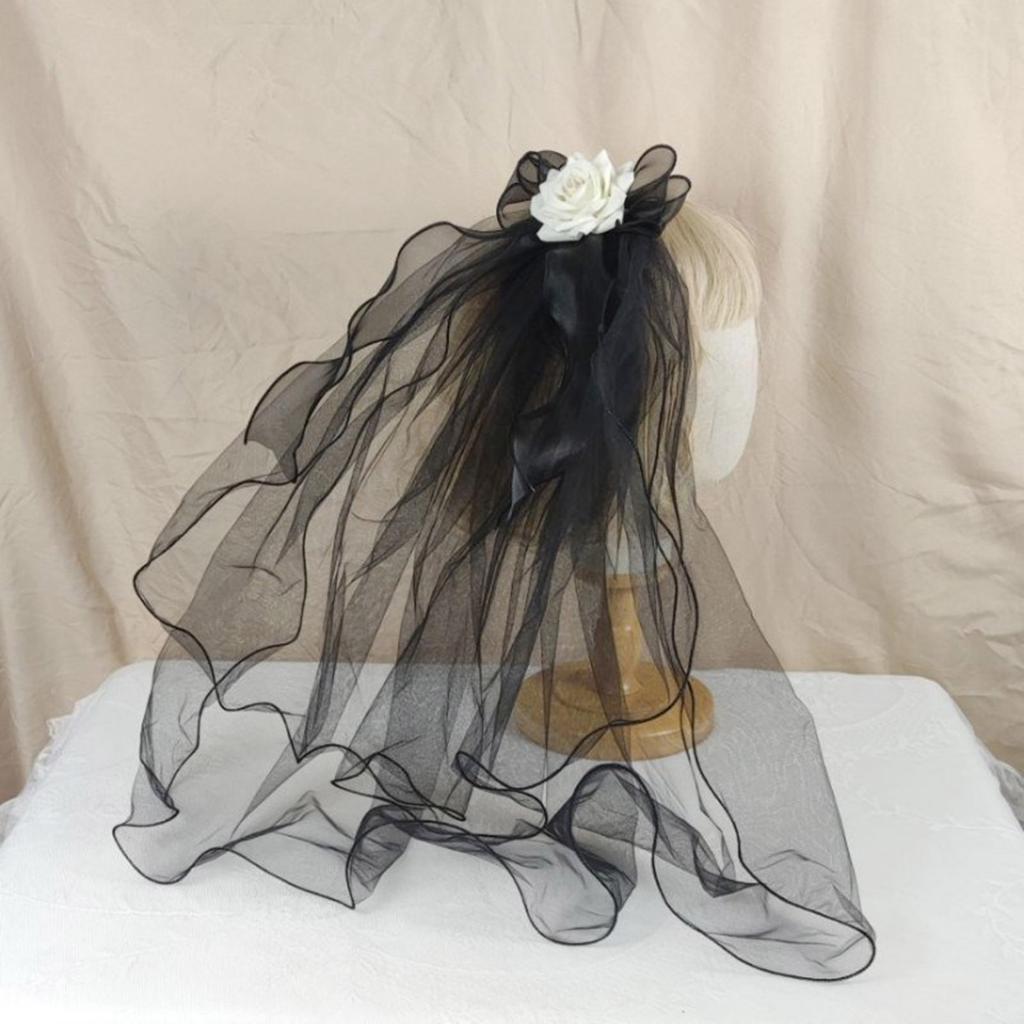 Dark Veil Flower Veils Head Covering Wedding Hair Accessories Black Wedding Veil Headscarf Mantilla Black Veil