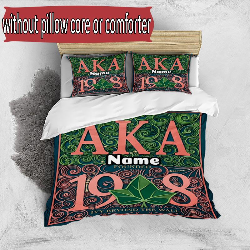 3pcs Duvet Cover Set (1*Duvet Cover + 2*Pillowcase, Without Core), Custom Name Alpha Kappa Alpha Pattern Bedding Set, Home Bedroom Decor Gift