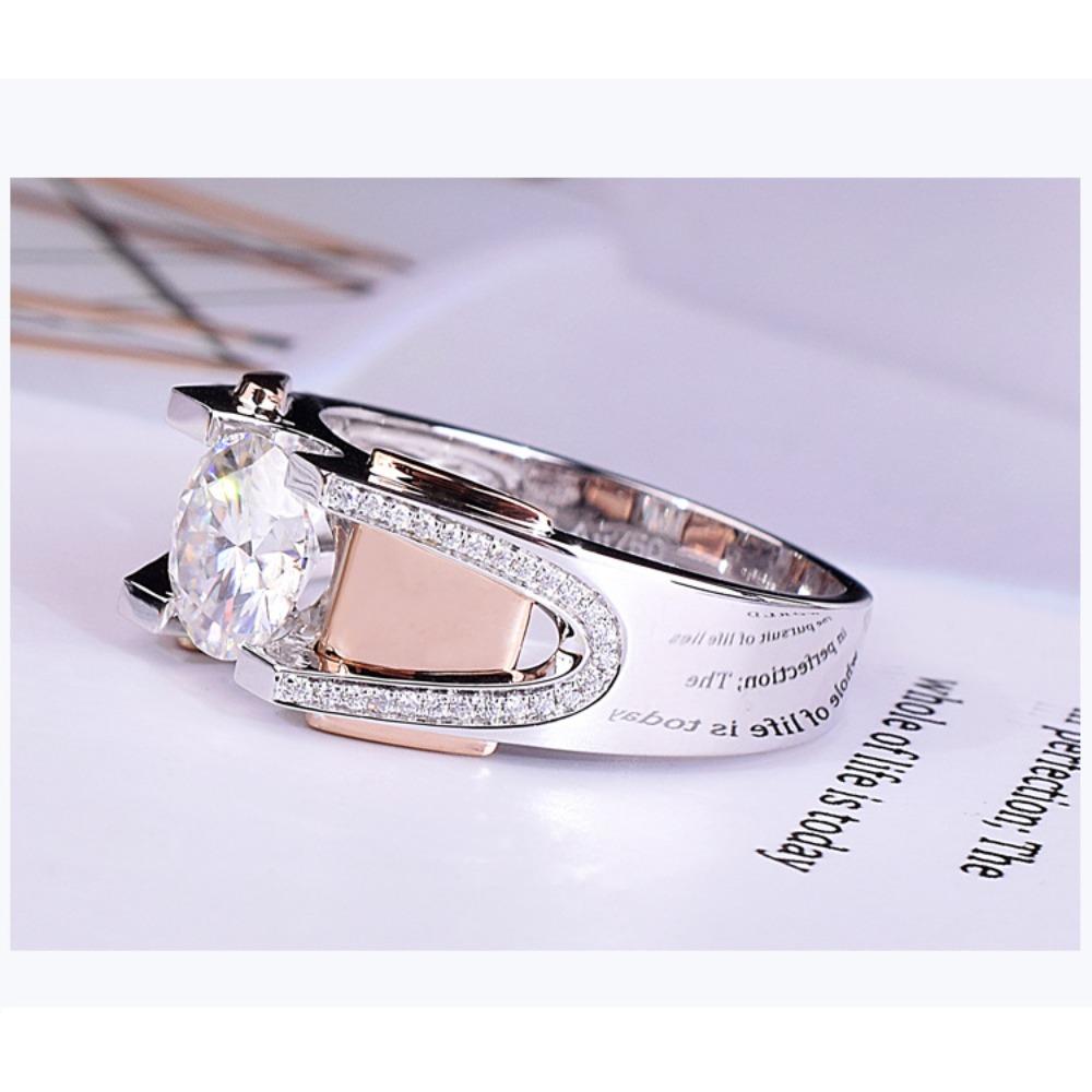 2CT Moissanite Ring 8 Hearts 8 Arrows Two Tone Mens Ring Stylish and Elegant
