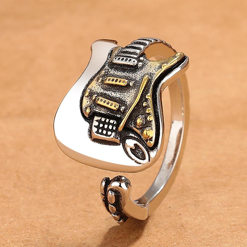 

Популярное кольцо-гитара для мужчин и женщин, ретро-стиль, хип-хоп-тренд, открытый рот, нишевое креативное кольцо Adjustable Opening