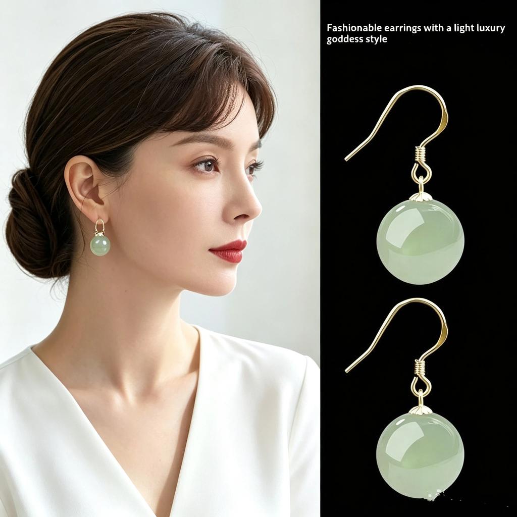 Light Green Jade Dangle Earrings Hand Polished Gold Plated Hooks Premium Jewelry for Gift Giving Daily Wear