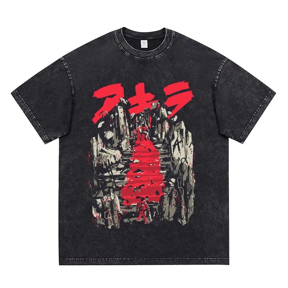 Akira Anime Shotaro Kaneda Washed Black Graphic Shirt Vintage Y2K Streetwear Tee M