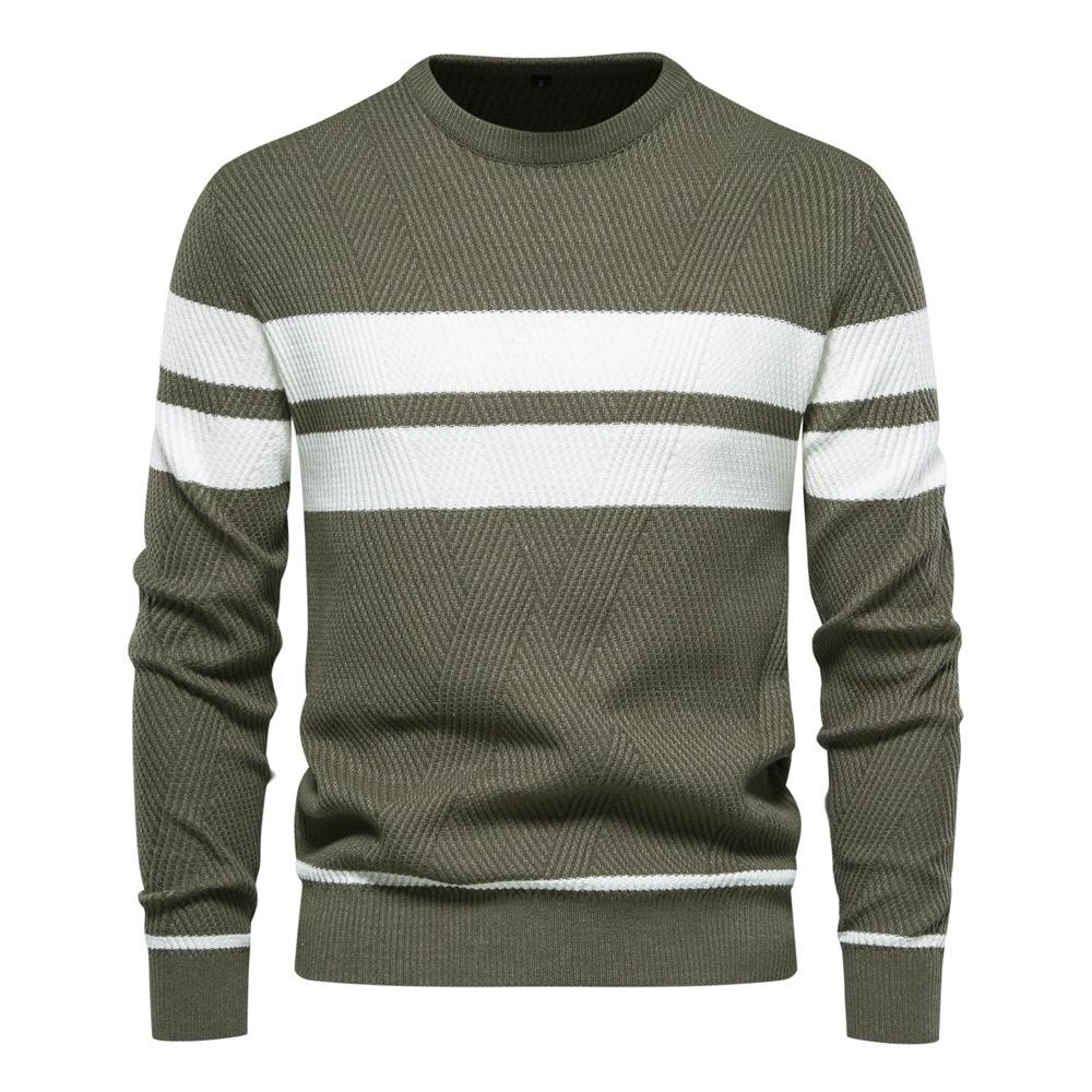 Autumn and Winter Men's Casual Striped Men's Sweater Pullover Color Blocked Round Neck Men's Knitted Sweater