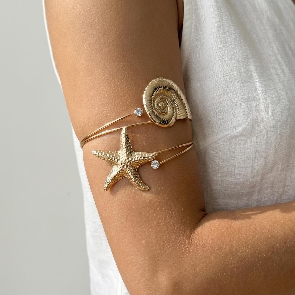 Bohemian Ocean Starfish Arm Cuff Open Adjustable Armband Upper Arm Bracelet Summer Beach Jewelry
