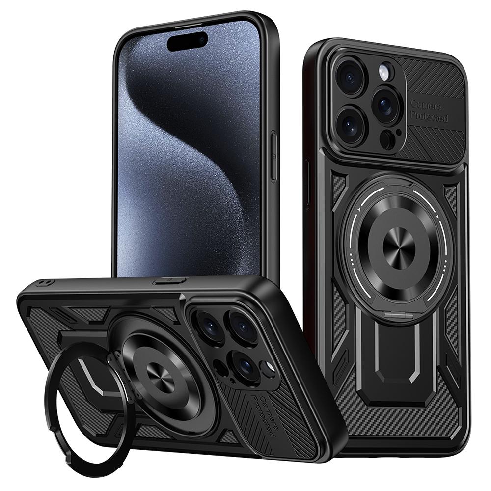 For iPhone 15 Pro Max Case Compatible with MagSafe Rotating Kickstand TPU+PC Phone Cover
