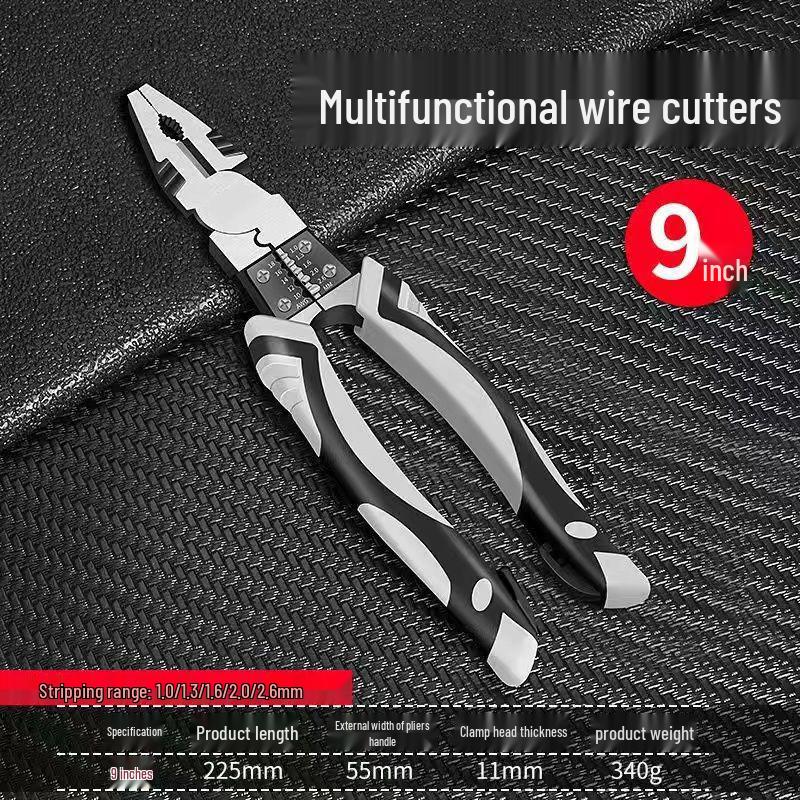 

German 9-inch Industrial Grade Steel Needle-nose Combination Pliers with Wire Stripper for Electricians