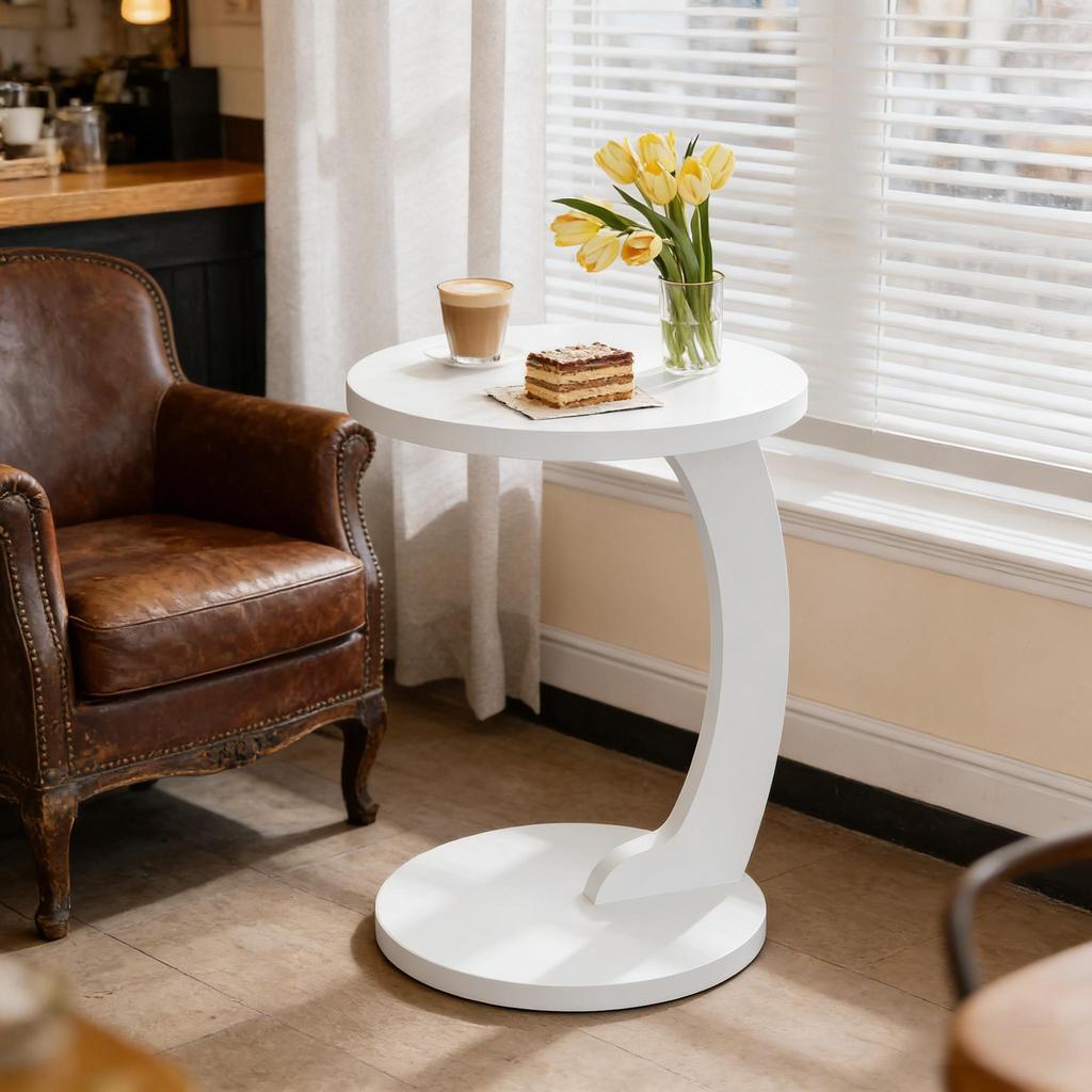 Side Table, Round Coffee Table, C-Shaped Side Table, Living Room Table, Temporary Computer Table (Table Only)