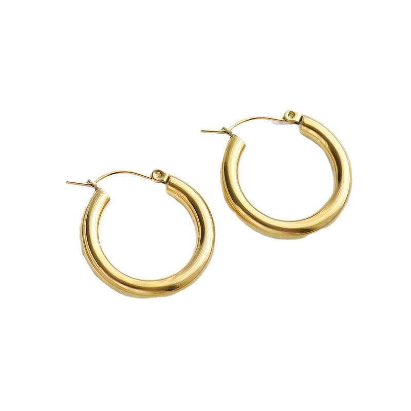 European & American Gold Hoop Earrings: Minimalist Thick Round Studs – Women's Titanium Steel Accessories