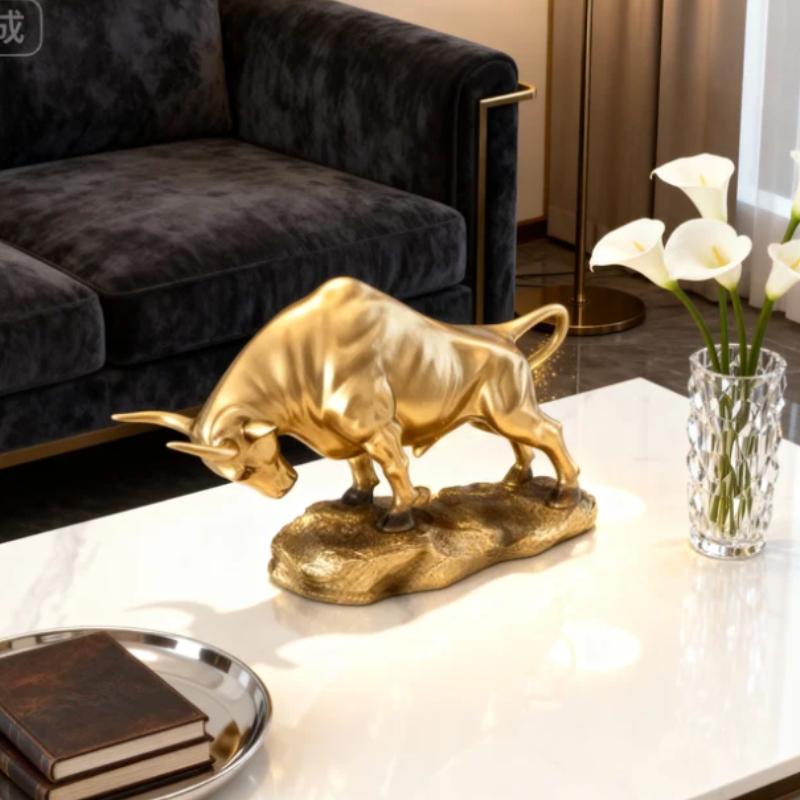 Glücklicher Stier Tierkreis Ornament Harz Kuh Statue Desktop Büro Schreibtischdeko Modernes Bücherregal Ausstellung Heimdekoration Kreatives Geschenk