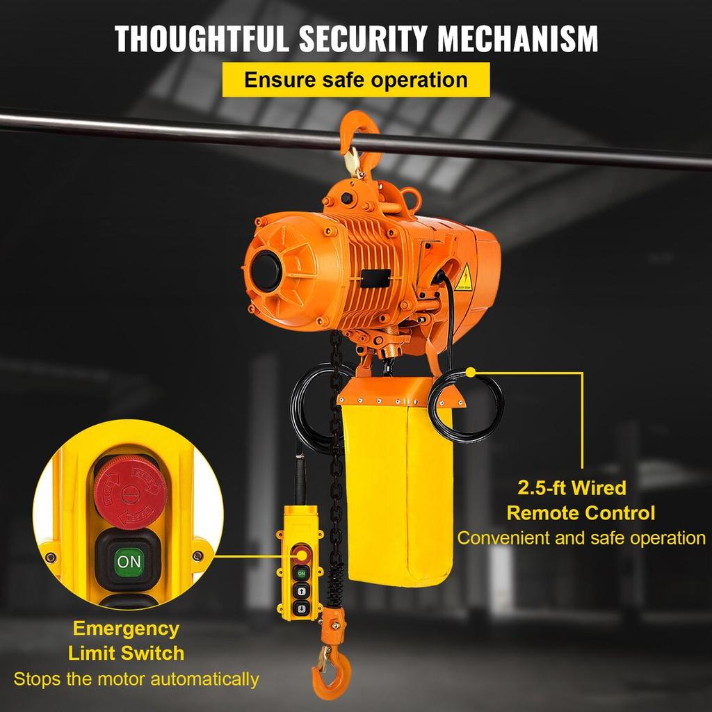 Electric Chain Hoist Single Phase Crane Hoist 2200 lbs Load 13 ft Lifting