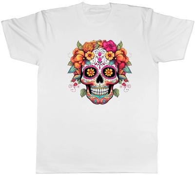 Day of the Dead Mens T-Shirt Halloween Skull Head Flower Lady Tee Gift